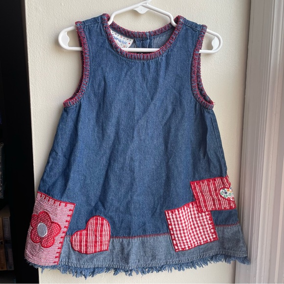 SAMARA BLUE JEAN RED PATCHWORK GRAPHIC DRESS SIZE 4T CORRAG CORE COUNTRY WHIMSY - Picture 1 of 3